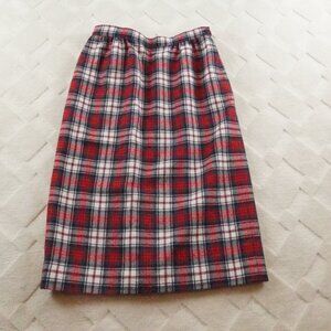 Pendleton Red and White Plaid Wool Midi Skirt